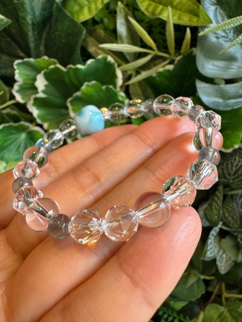 青リンゴラリマーと最高級ラブラドライトのデザインブレスレット