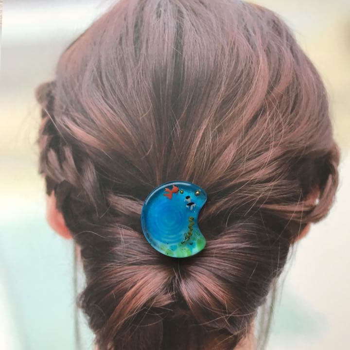 春夏レジン 金魚 琉球ガラスヘアゴム 帯留パーツE