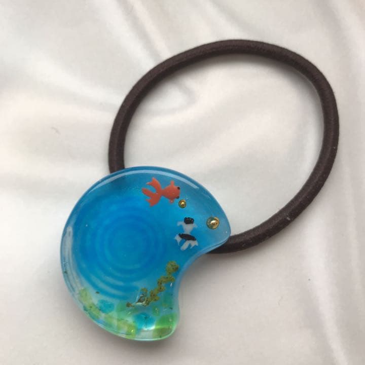 春夏レジン 金魚 琉球ガラスヘアゴム 帯留パーツE