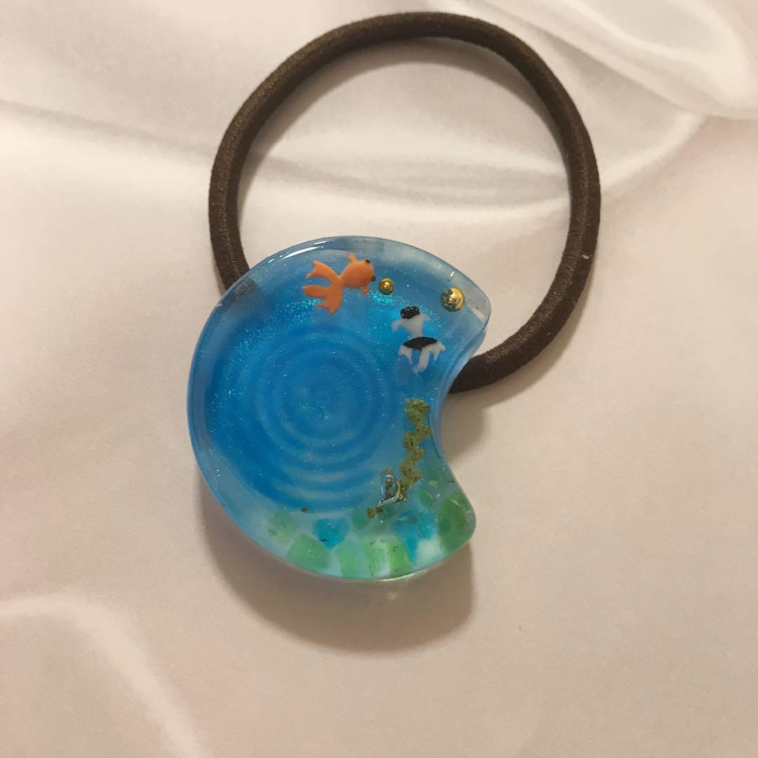 春夏レジン 金魚 琉球ガラスヘアゴム 帯留パーツE