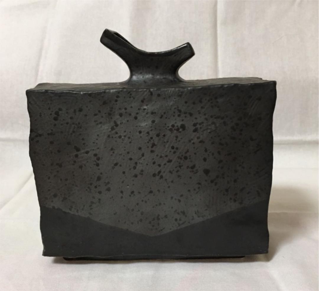 九谷焼　花瓶　5号角　一輪挿し　黒小紋　シック