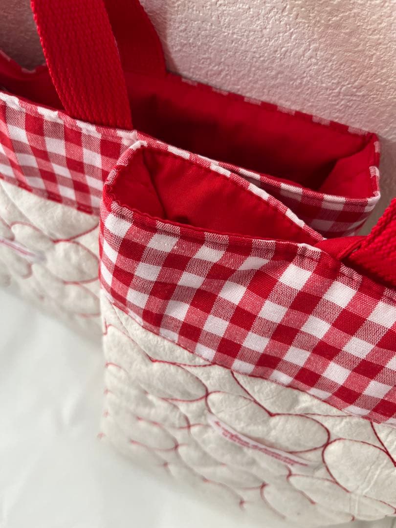 よさま☆専用入園入学セット　ヌビ　ハート　キルティングレッスンバッグ　赤ギンガム