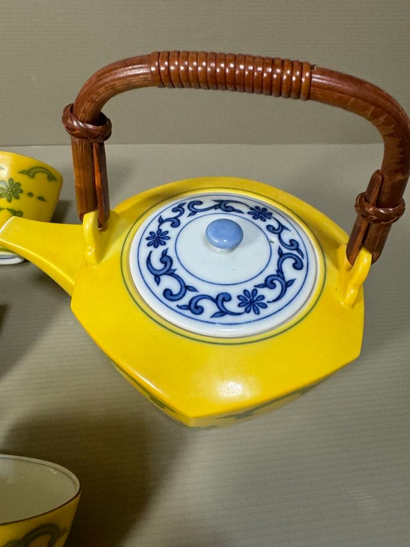 2261 平安橘吉　黄交趾　茶器セット　急須1客　湯呑5客