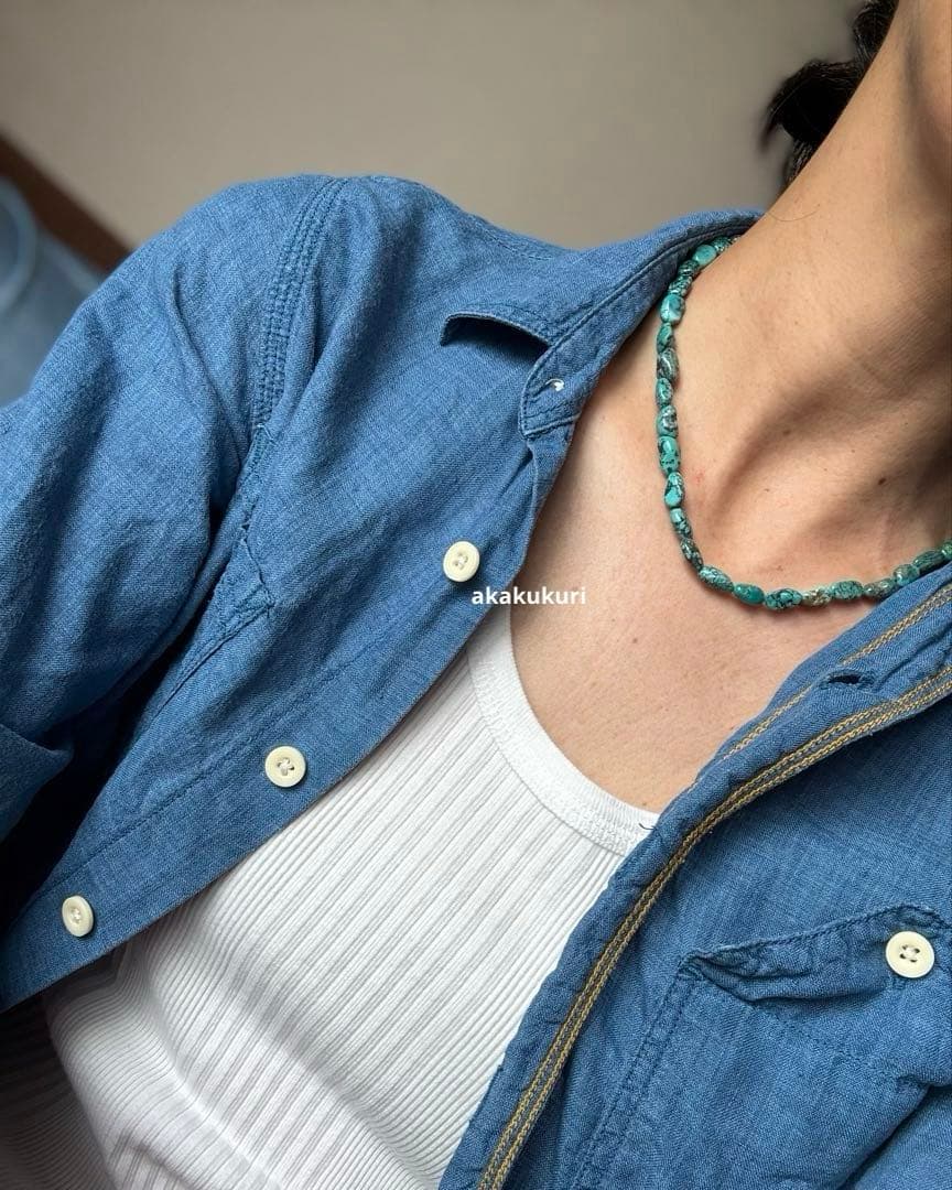 フーベイターコイズ大粒タンブルビーズネックレス