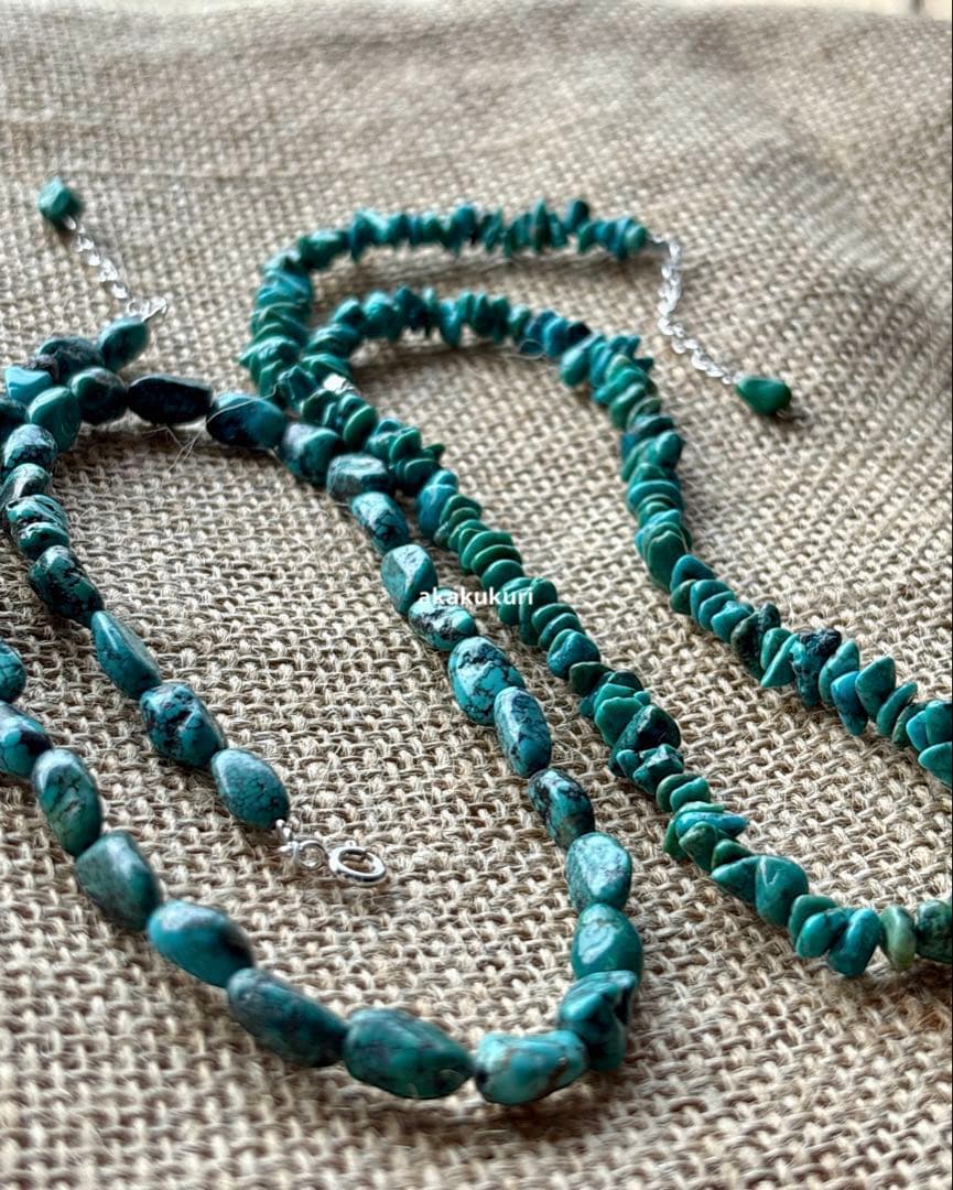 フーベイターコイズ大粒タンブルビーズネックレス