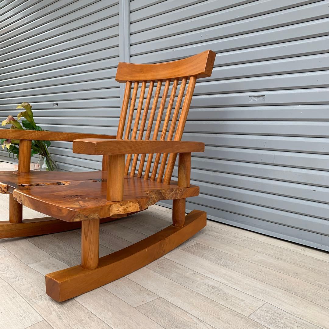 希少　無垢材　天然木　和　ロッキングチェア　リラックスチェア　アームチェア