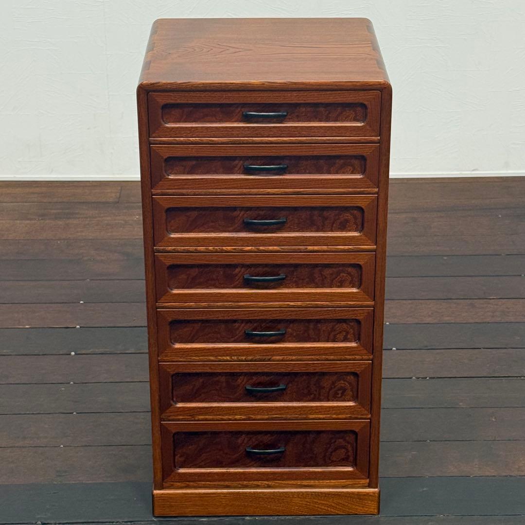 H22K23 民芸調 からくり箪笥 7段 ローチェスト スリム 小箪笥 整理箪笥