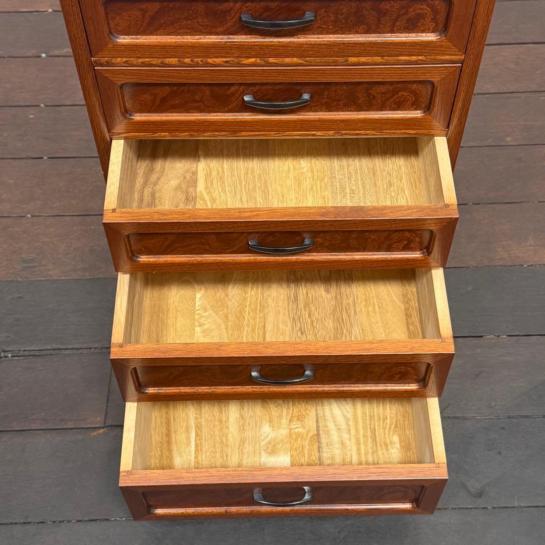H22K23 民芸調 からくり箪笥 7段 ローチェスト スリム 小箪笥 整理箪笥