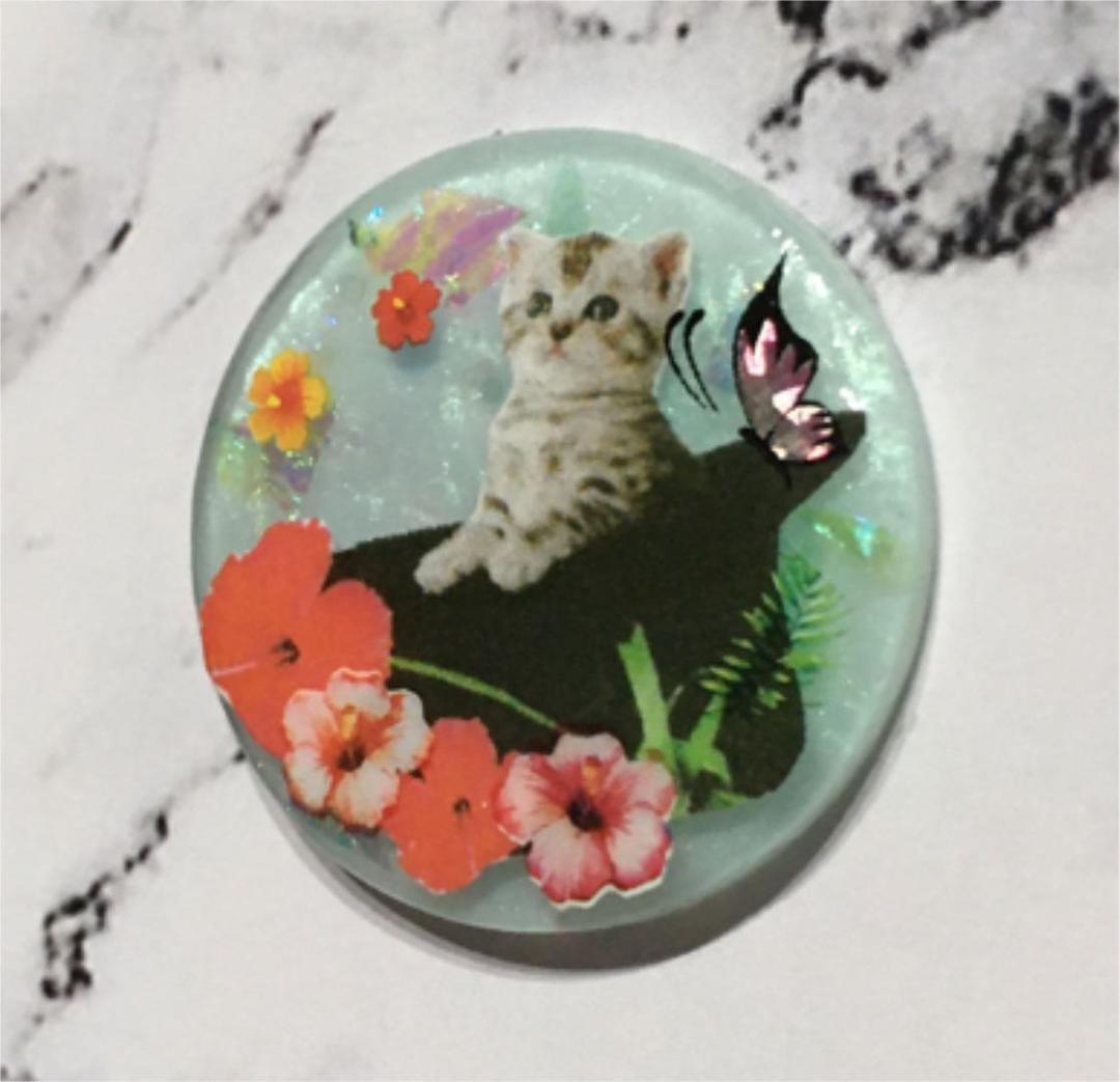 レジンヘアゴム、ハイビスカスハット猫ちゃん・再販不可