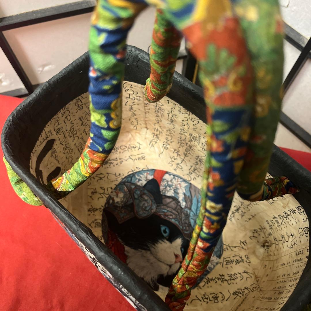 ロマネスクな猫将軍 一閑張り バッグ かごバッグ ハンドバッグ 猫 花柄
