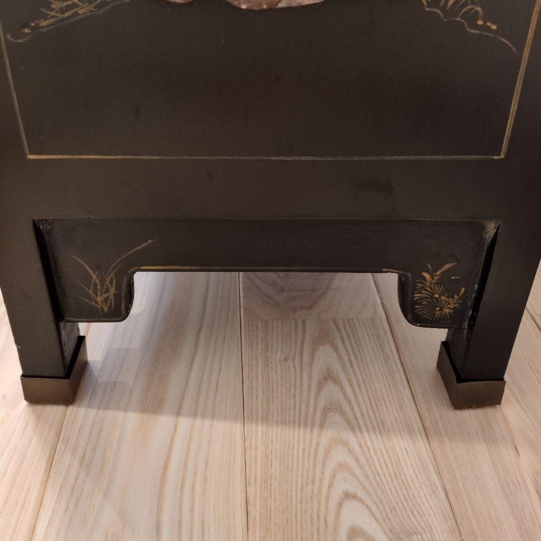 中国家具 キャビネット 花鳥細工 黒塗り 玉石 アンティーク調