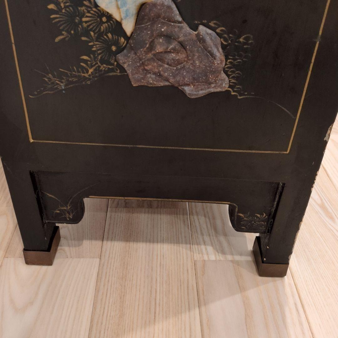 中国家具 キャビネット 花鳥細工 黒塗り 玉石 アンティーク調