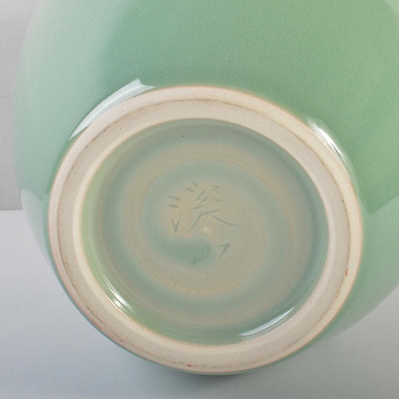 京焼　三代加藤渓山作　天龍寺青磁　花生　共箱　V R7301B