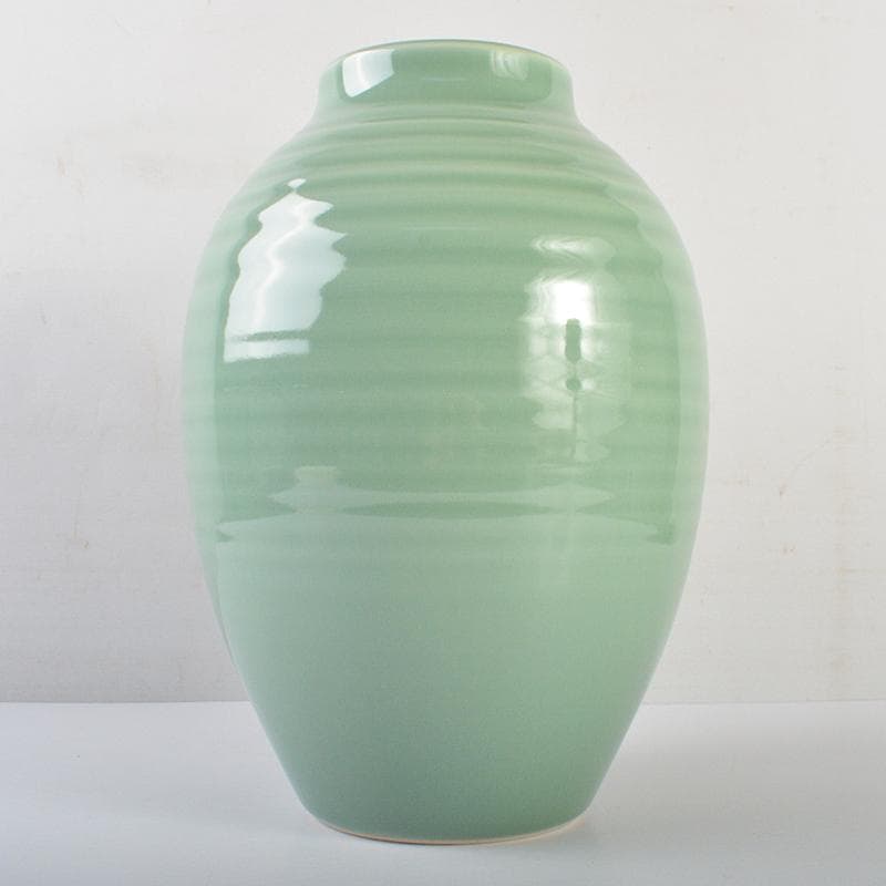 京焼　三代加藤渓山作　天龍寺青磁　花生　共箱　V R7301B