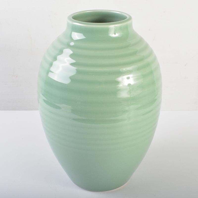 京焼　三代加藤渓山作　天龍寺青磁　花生　共箱　V R7301B