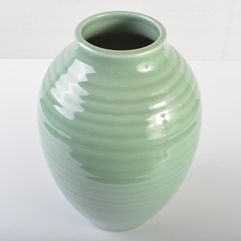 京焼　三代加藤渓山作　天龍寺青磁　花生　共箱　V R7301B