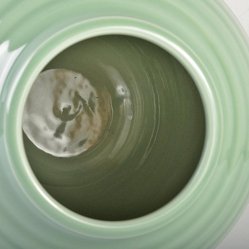 京焼　三代加藤渓山作　天龍寺青磁　花生　共箱　V R7301B