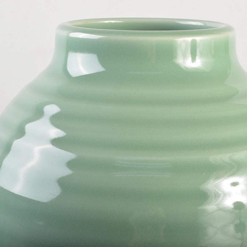 京焼　三代加藤渓山作　天龍寺青磁　花生　共箱　V R7301B