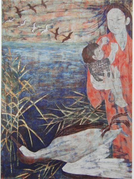 三橋節子、湖の伝説、希少な画集より、新品額装付、状態良好