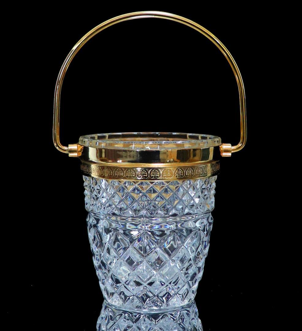 オールド・バカラ ブロンズ装飾 把手付き小物入れ 切子 ディアマン・ビゾー×カレ