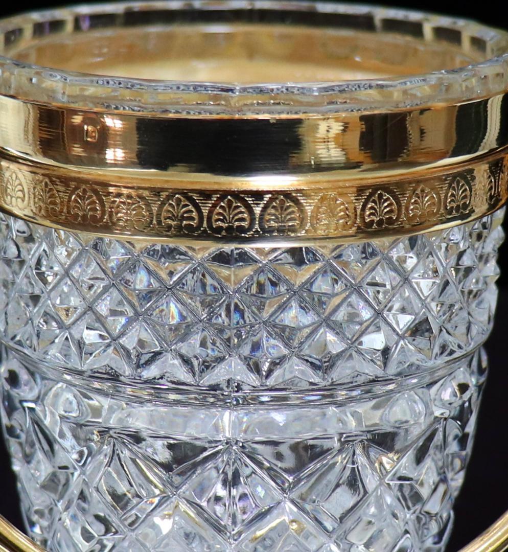 オールド・バカラ ブロンズ装飾 把手付き小物入れ 切子 ディアマン・ビゾー×カレ