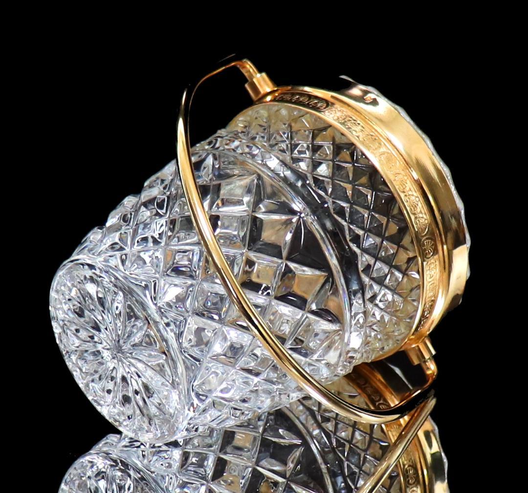 オールド・バカラ ブロンズ装飾 把手付き小物入れ 切子 ディアマン・ビゾー×カレ