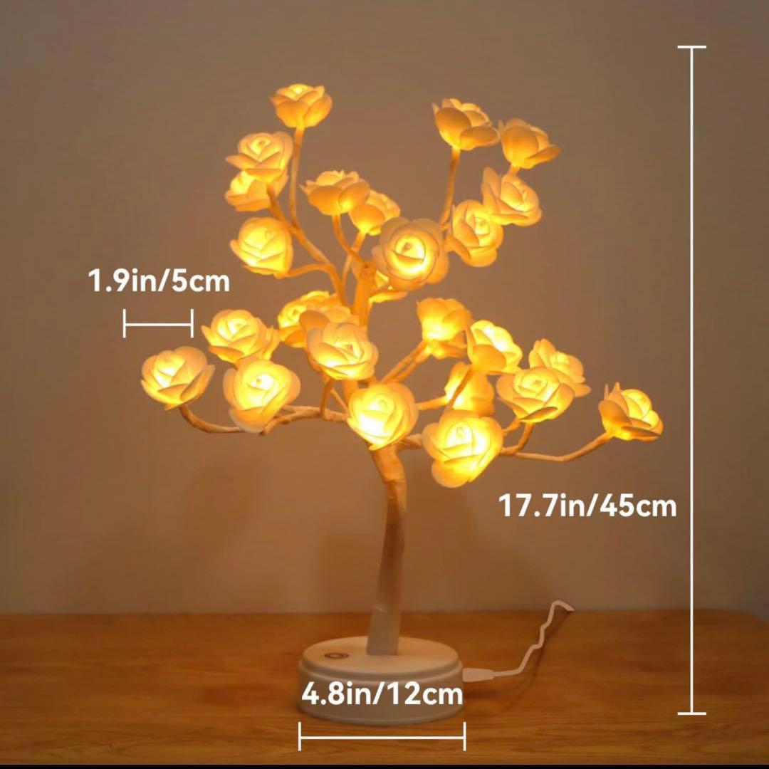 ローズツリーランプLED30個ローズナイトライトUSBバッテリー駆動 ホワイト✨️