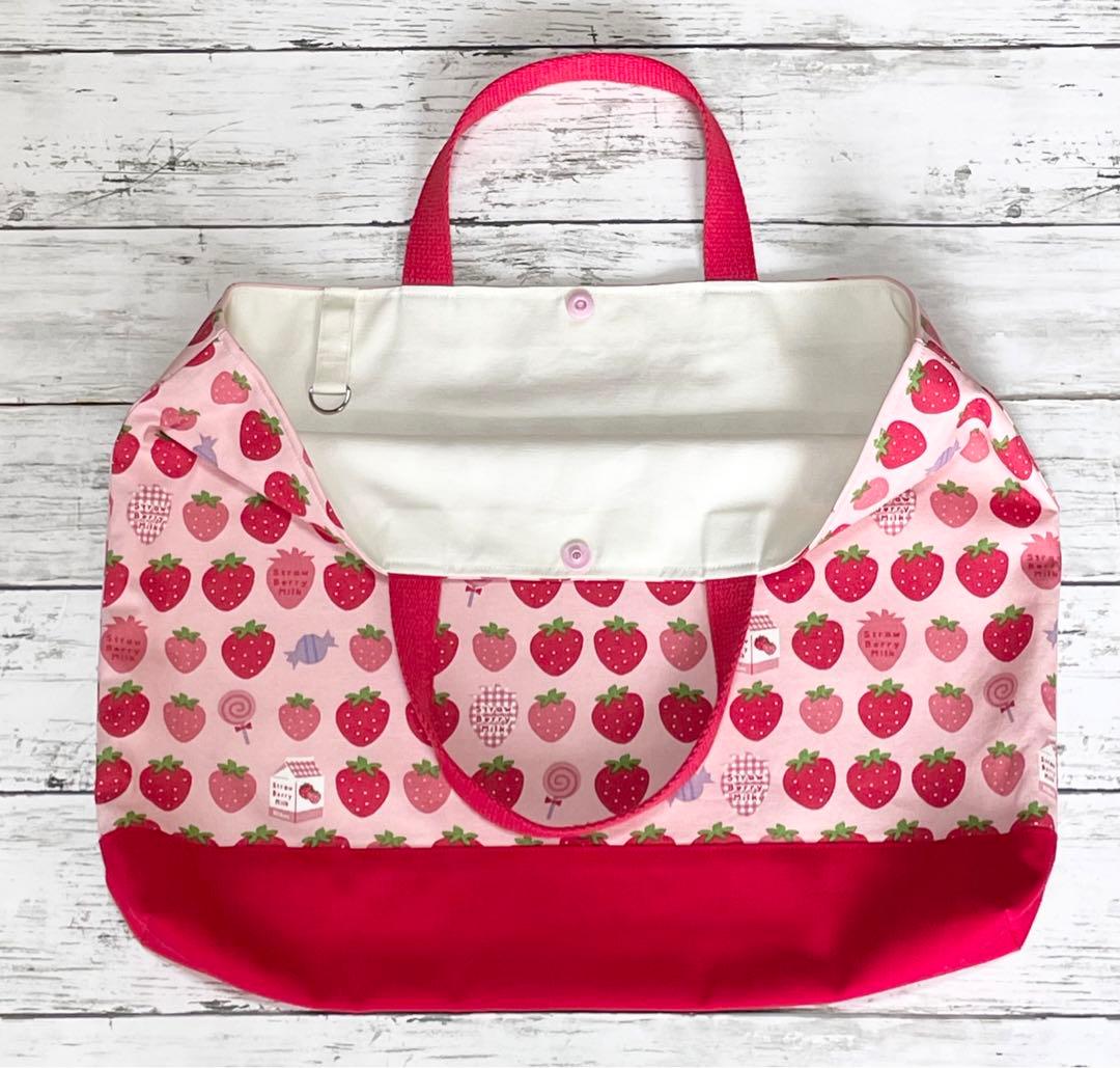 ハンドメイド 入園入学6点セット レッスンバッグセット いちご柄 ピンク系