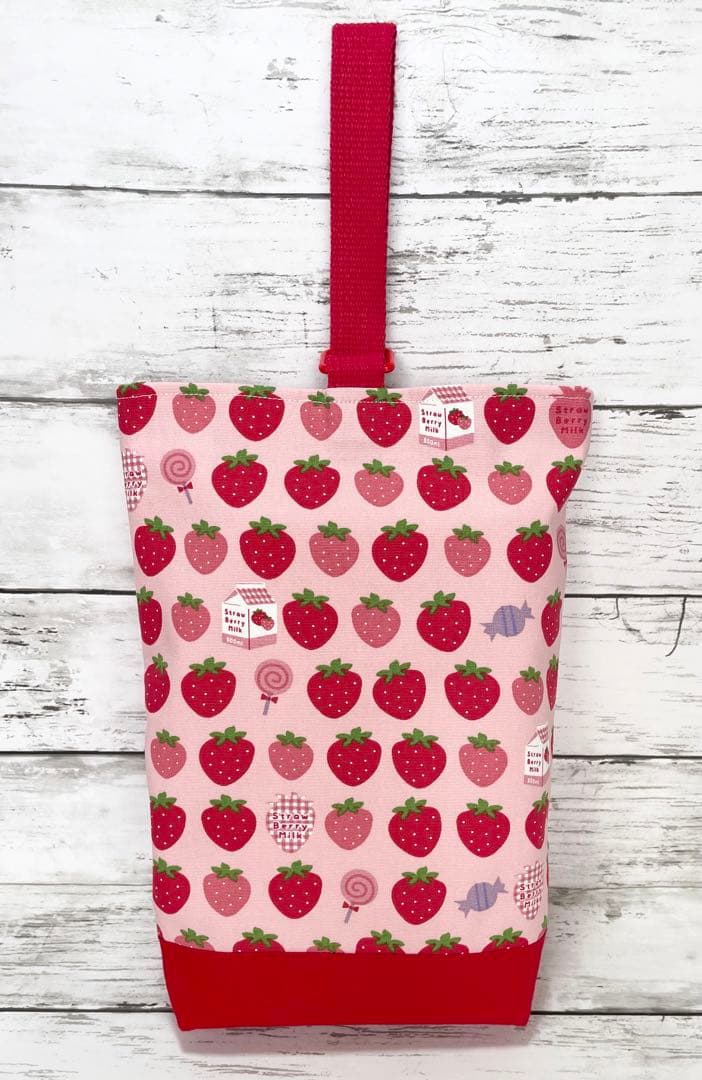 ハンドメイド 入園入学6点セット レッスンバッグセット いちご柄 ピンク系