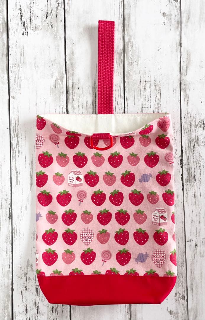 ハンドメイド 入園入学6点セット レッスンバッグセット いちご柄 ピンク系