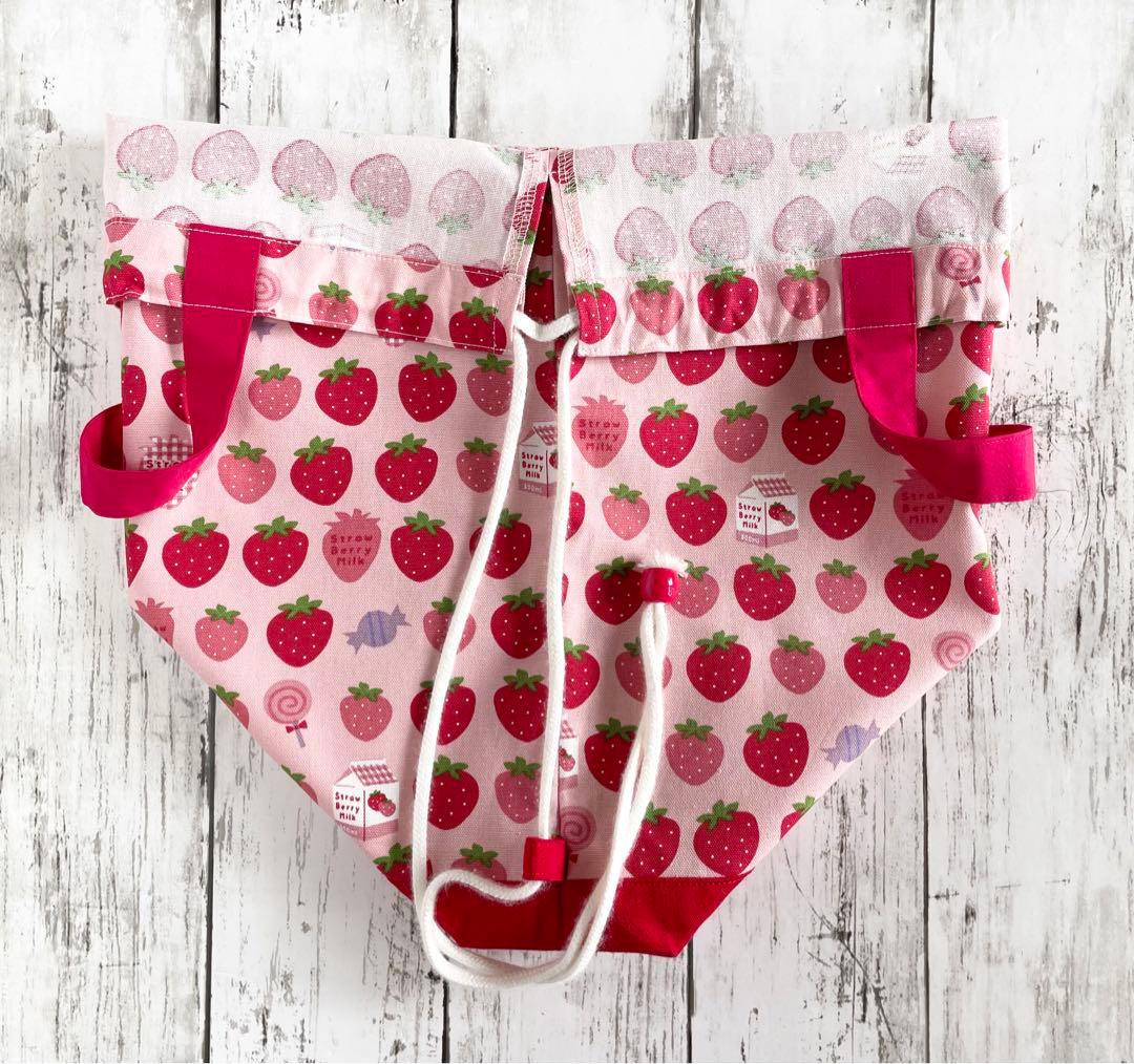 ハンドメイド 入園入学6点セット レッスンバッグセット いちご柄 ピンク系