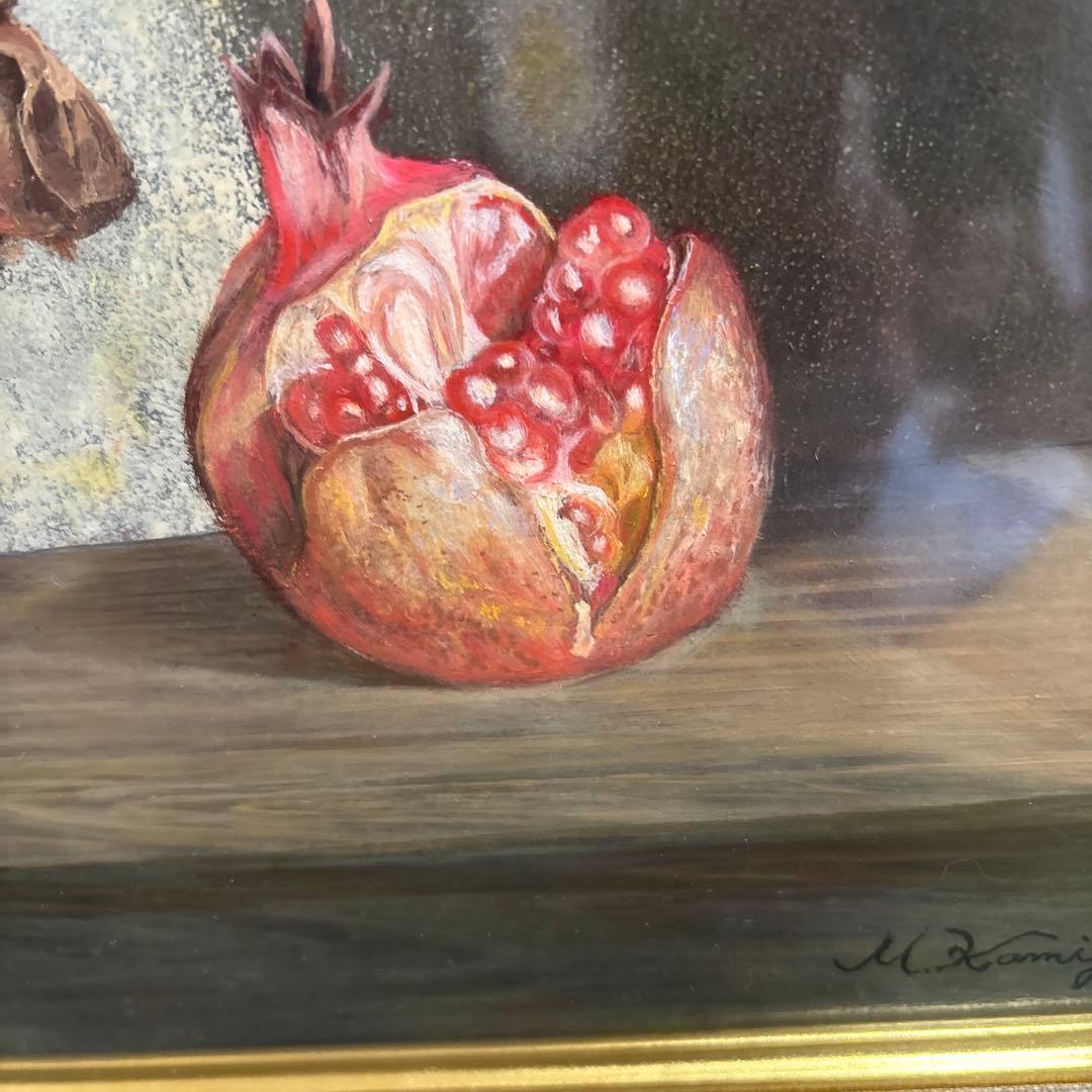 静物画　ザクロとドライフラワー