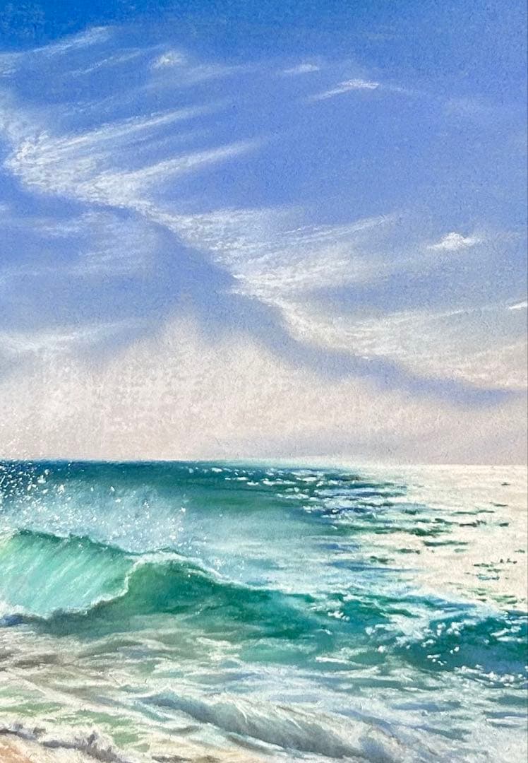 眺める海の景色 パステル画 原画