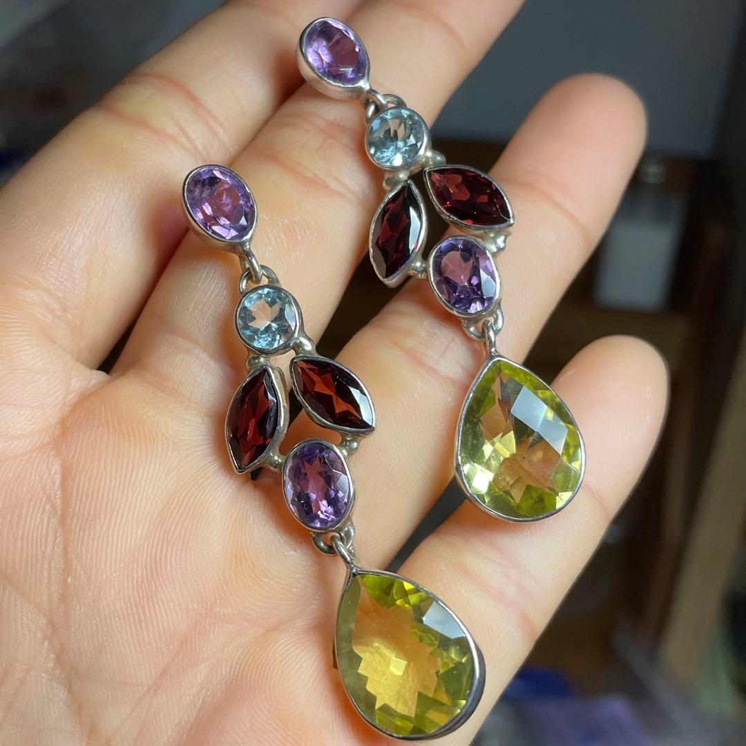 天然石ピアス　12pcs シトリン　トパーズ　アメジスト　高透明SV925刻印