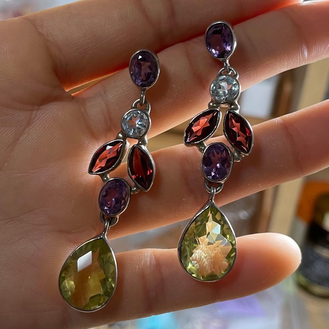 天然石ピアス　12pcs シトリン　トパーズ　アメジスト　高透明SV925刻印