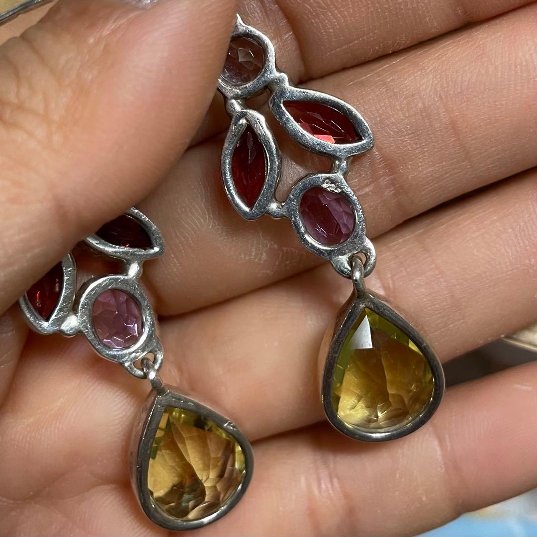 天然石ピアス　12pcs シトリン　トパーズ　アメジスト　高透明SV925刻印