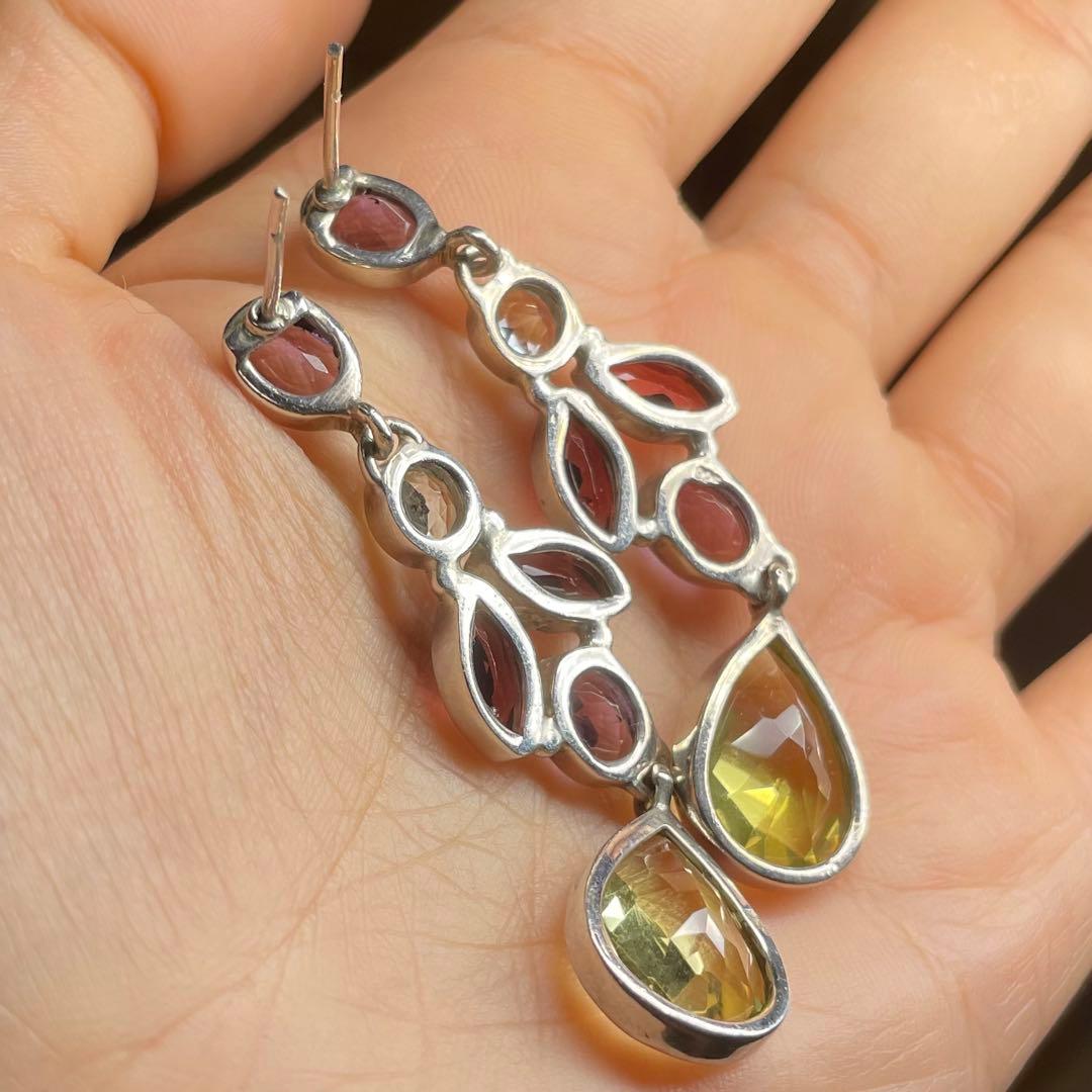 天然石ピアス　12pcs シトリン　トパーズ　アメジスト　高透明SV925刻印