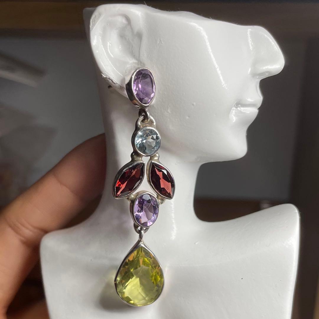 天然石ピアス　12pcs シトリン　トパーズ　アメジスト　高透明SV925刻印