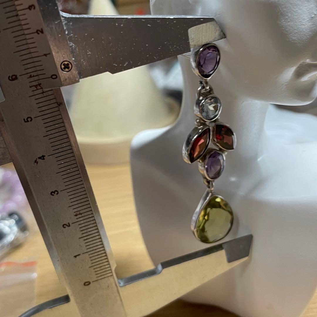 天然石ピアス　12pcs シトリン　トパーズ　アメジスト　高透明SV925刻印