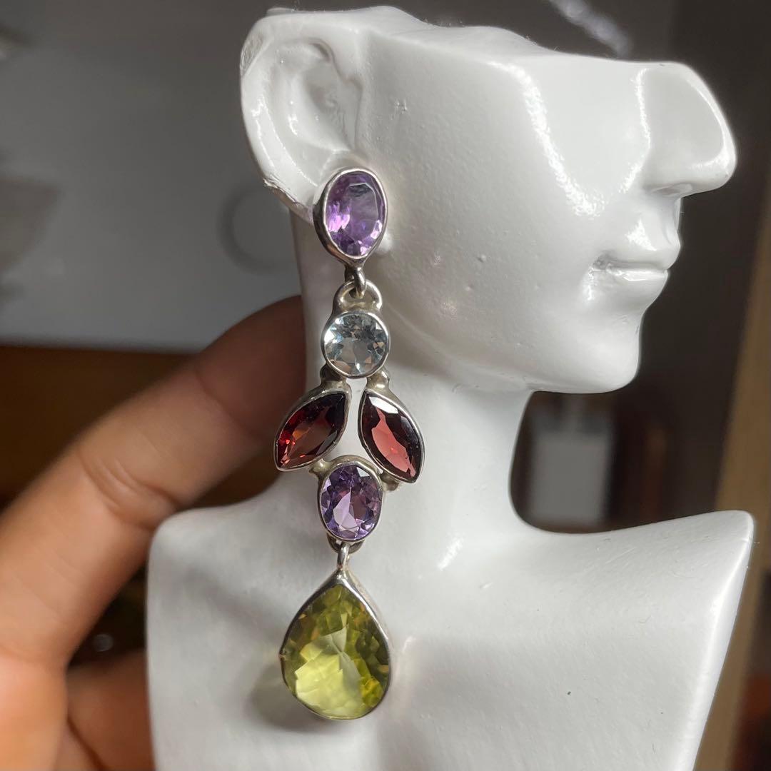 天然石ピアス　12pcs シトリン　トパーズ　アメジスト　高透明SV925刻印