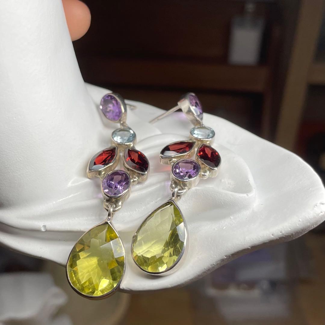 天然石ピアス　12pcs シトリン　トパーズ　アメジスト　高透明SV925刻印