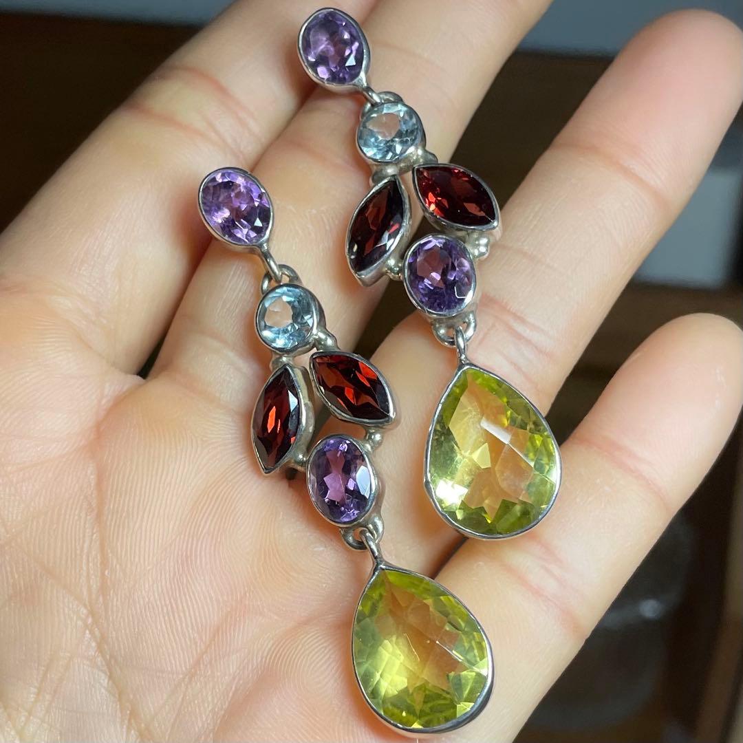 天然石ピアス　12pcs シトリン　トパーズ　アメジスト　高透明SV925刻印