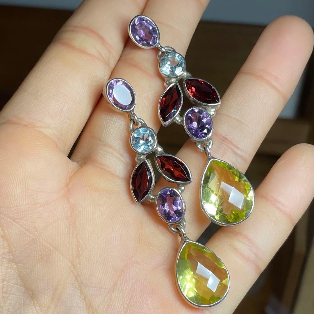 天然石ピアス　12pcs シトリン　トパーズ　アメジスト　高透明SV925刻印