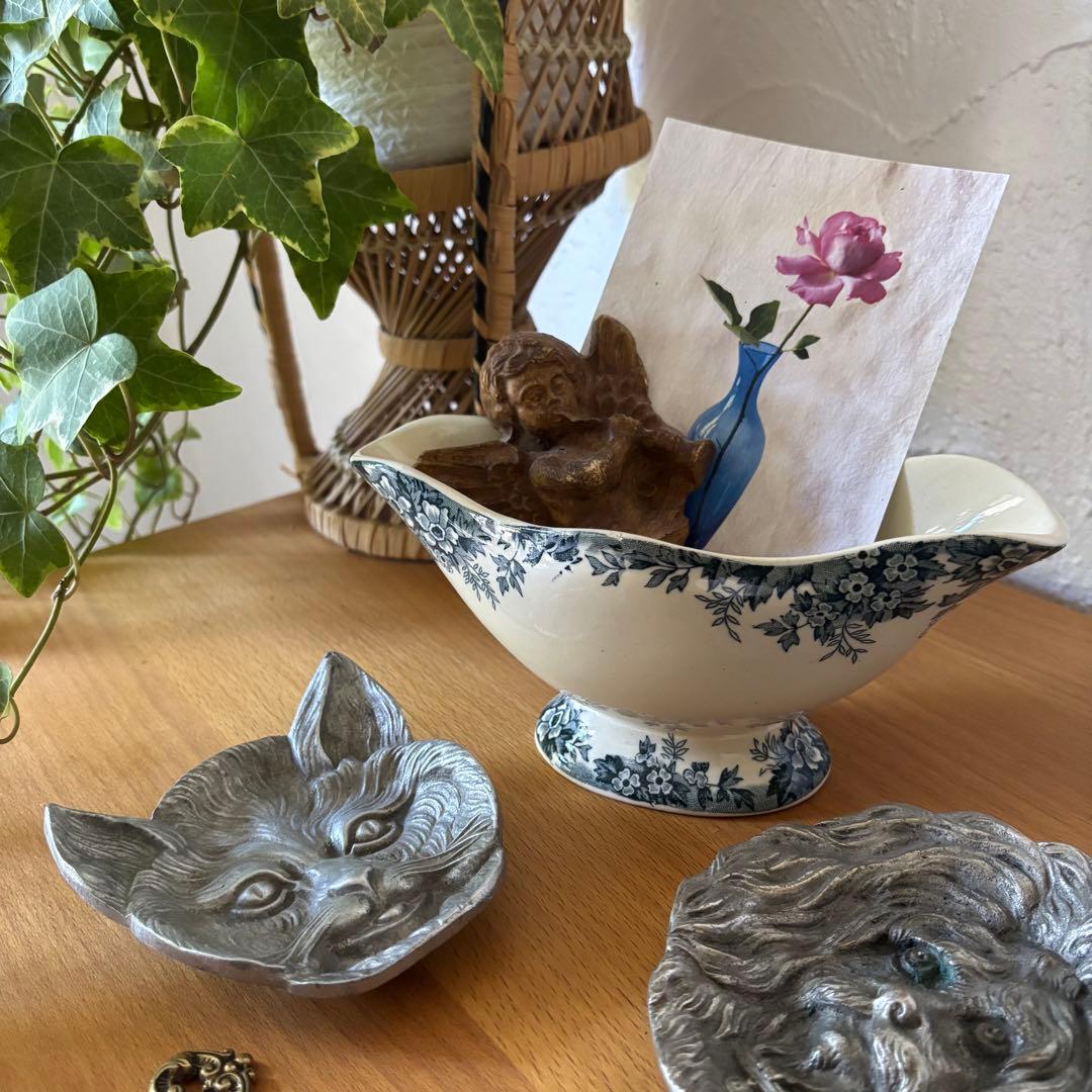 猫顔トレイ シルバー Vide poche フランスヴィンテージ