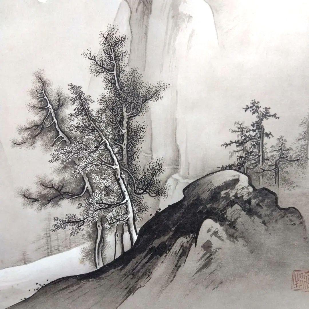 掛軸　橋本雅邦「秋月山水図」ボストン美術館