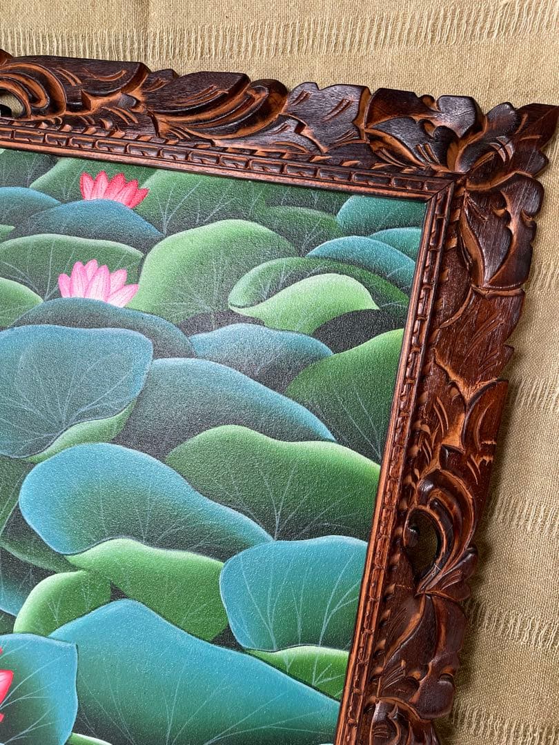 大サイズ！ロータス蓮の花と葉のリアリズム絵画 バリ島インドネシア　アジアン