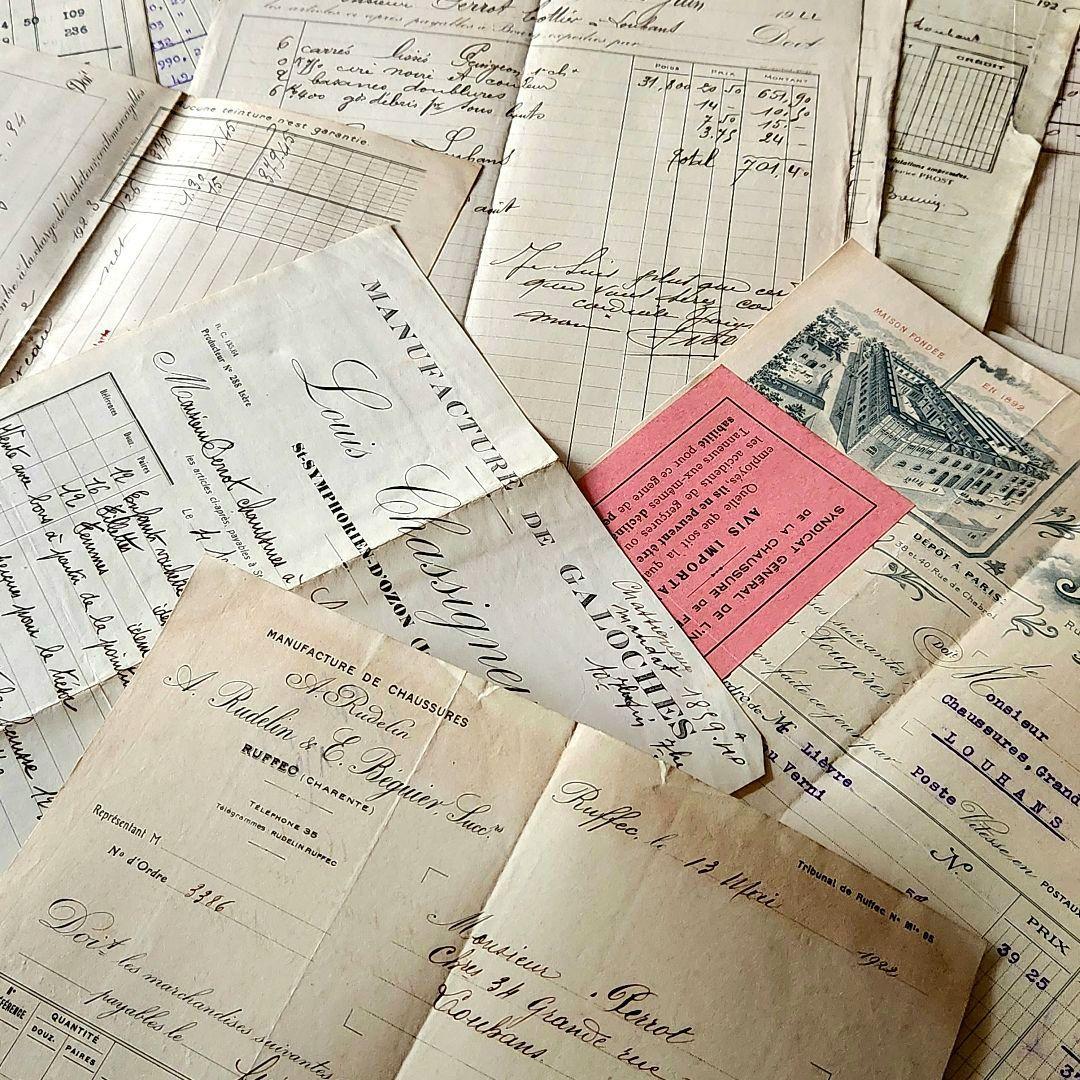 ヴィンテージ紙もの＊蚤の市＊1900年初頭～フランスの領収書など書類100枚⑤