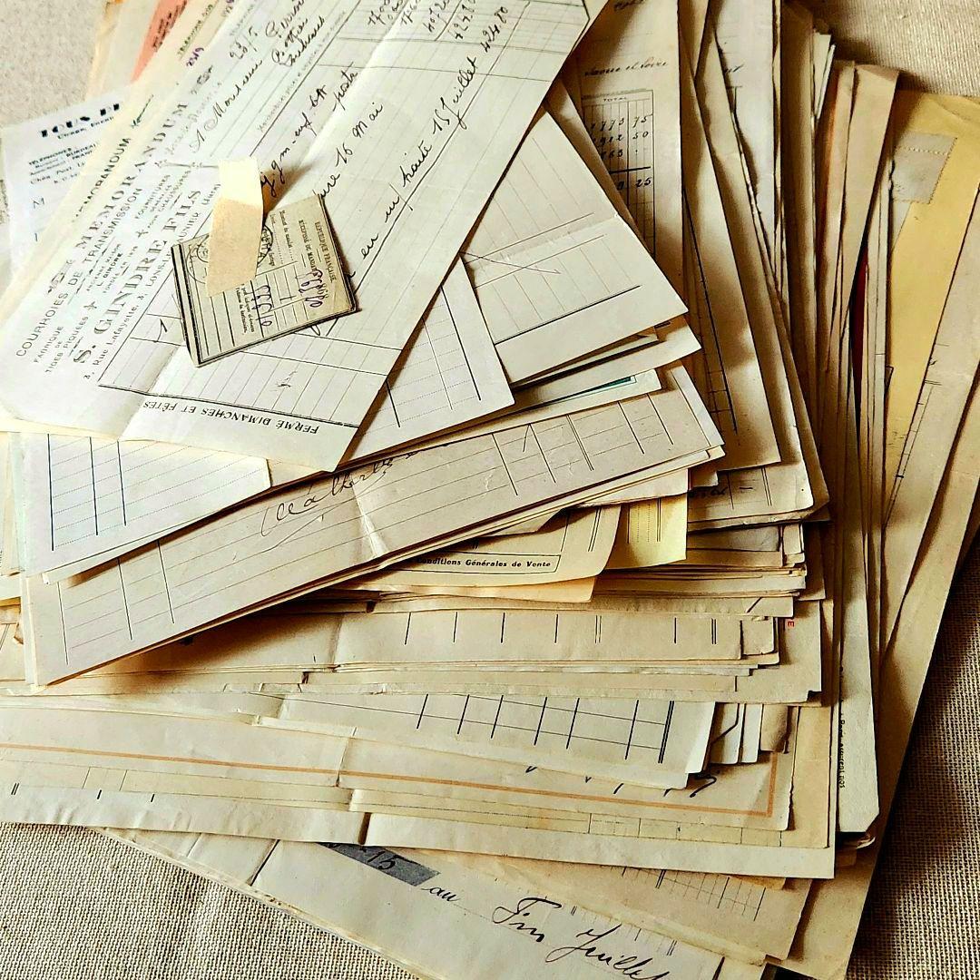 ヴィンテージ紙もの＊蚤の市＊1900年初頭～フランスの領収書など書類100枚⑤