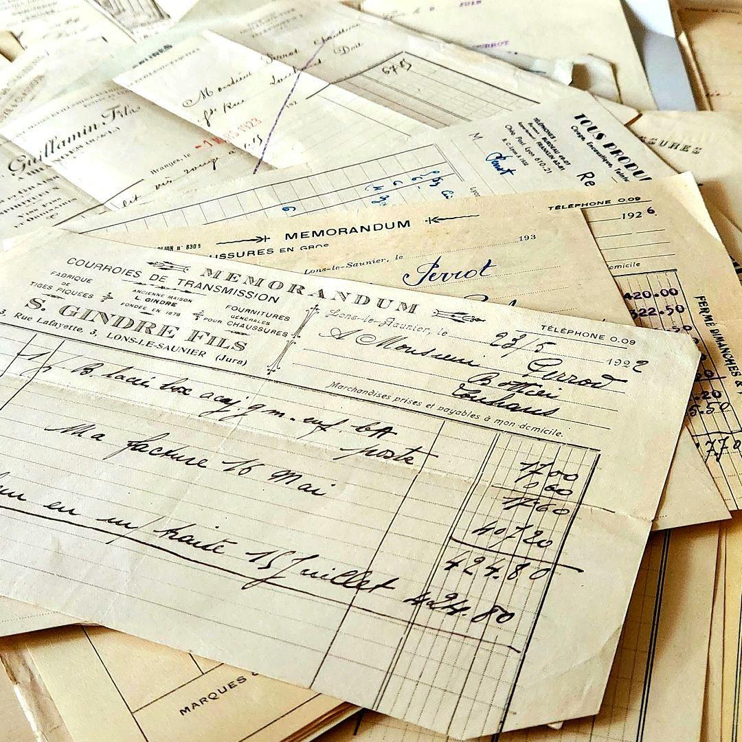 ヴィンテージ紙もの＊蚤の市＊1900年初頭～フランスの領収書など書類100枚⑤