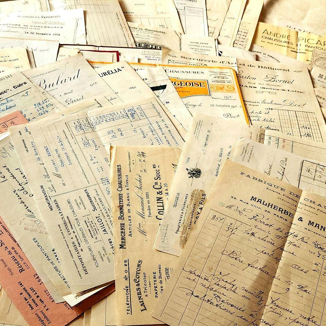 ヴィンテージ紙もの＊蚤の市＊1900年初頭～フランスの領収書など書類100枚⑤